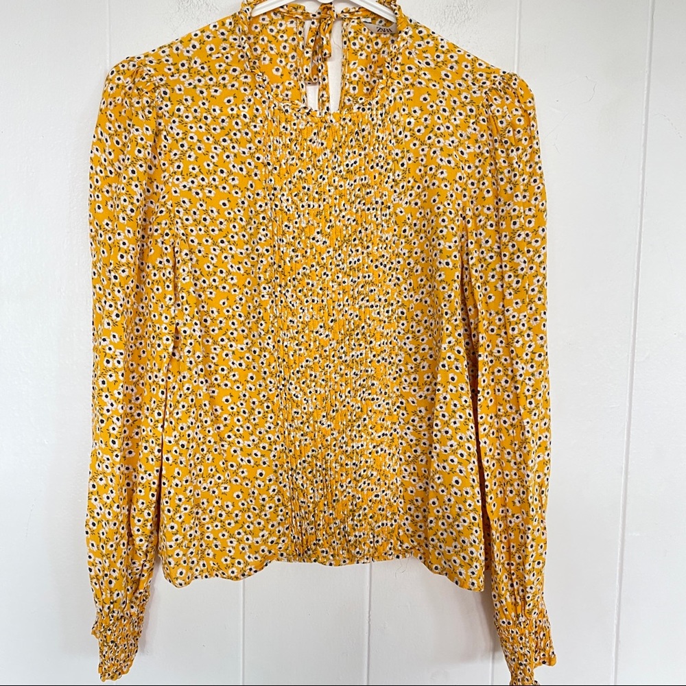 Zara Yellow Flower print long sleeve Blouse